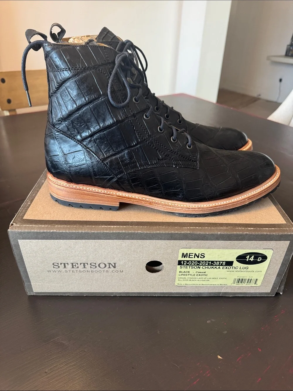 Stetson Black Alligator Leather Chukka Boots with Tan Welt